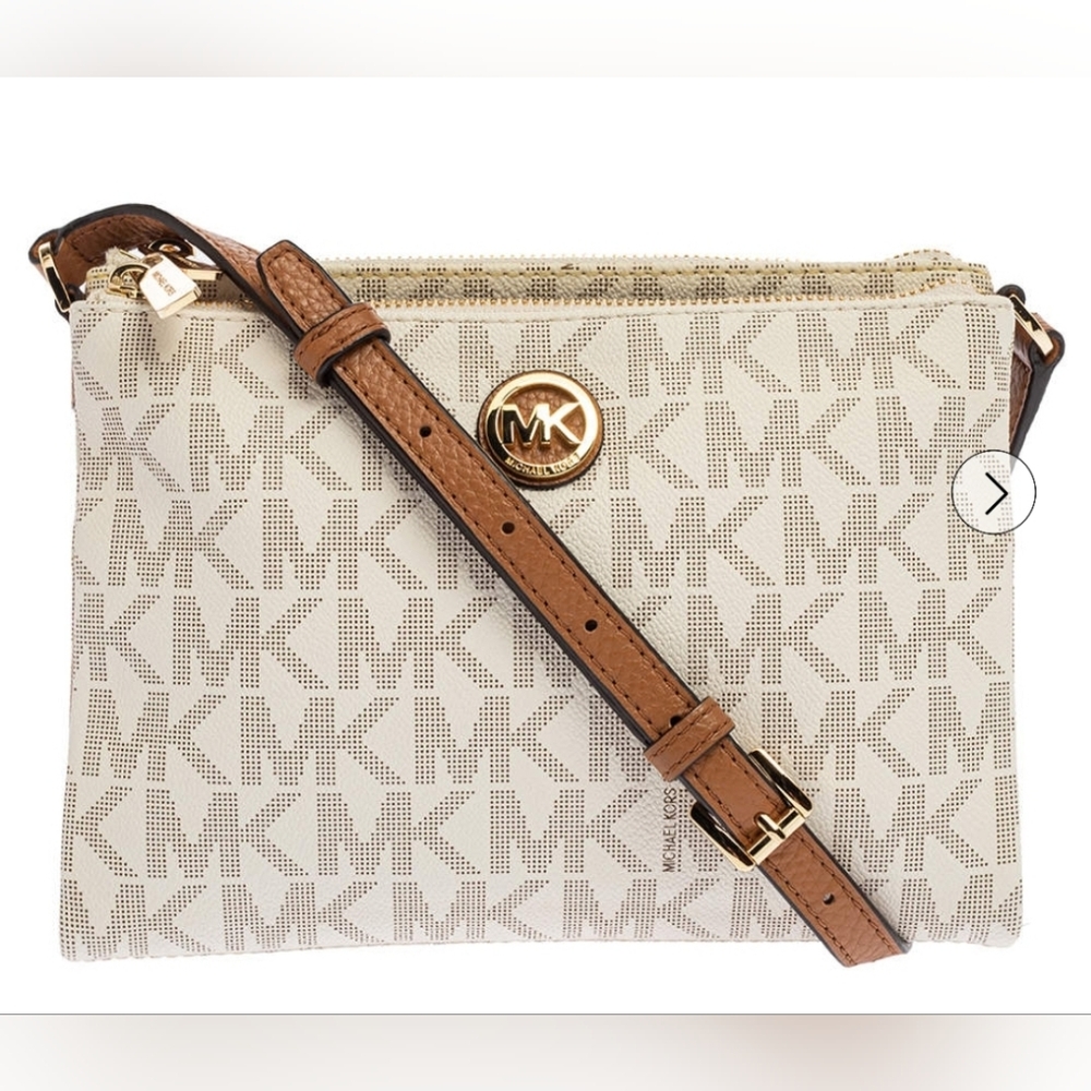 MK Michael Kors Crossbody Sling bag Fulton monogram design vanilla acron